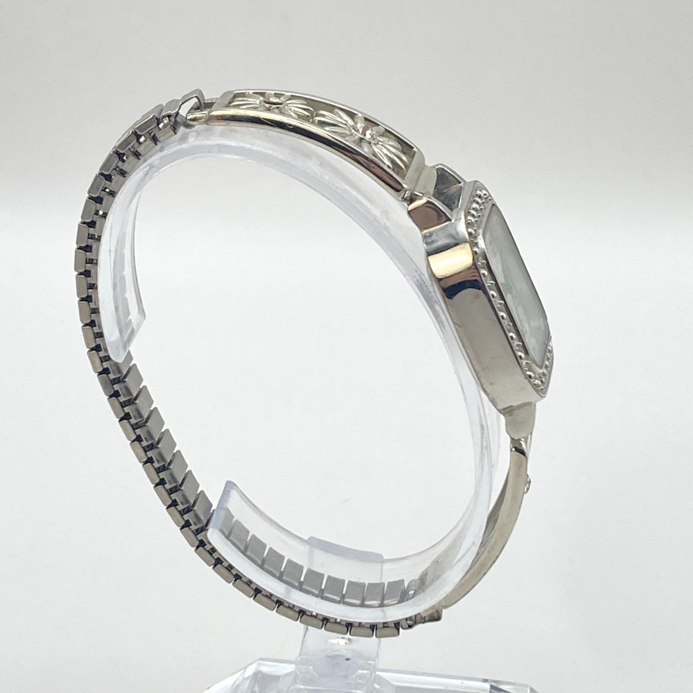 Modern Women's Watch 25mm Silver Tone Floral Stretch Band Crystals New Battery - Picture 8 of 14